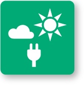 gráfico de una nube, el sol y un enchufe sobre fondo verde